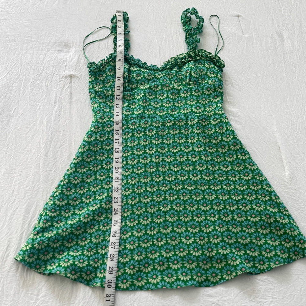 Zara Green Floral Daisy Ruffled Strap Summer Cottagecore Mini Dress S - Picture 8 of 9